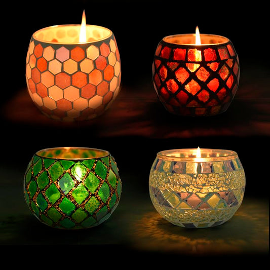 Votive Candle Holder Tea Lights - Glass Candle Holders Mosaic Tealight Candle Holder Candle Jar Cup for Wedding Centerpiece Party Table Decorations Valentines Day Decor